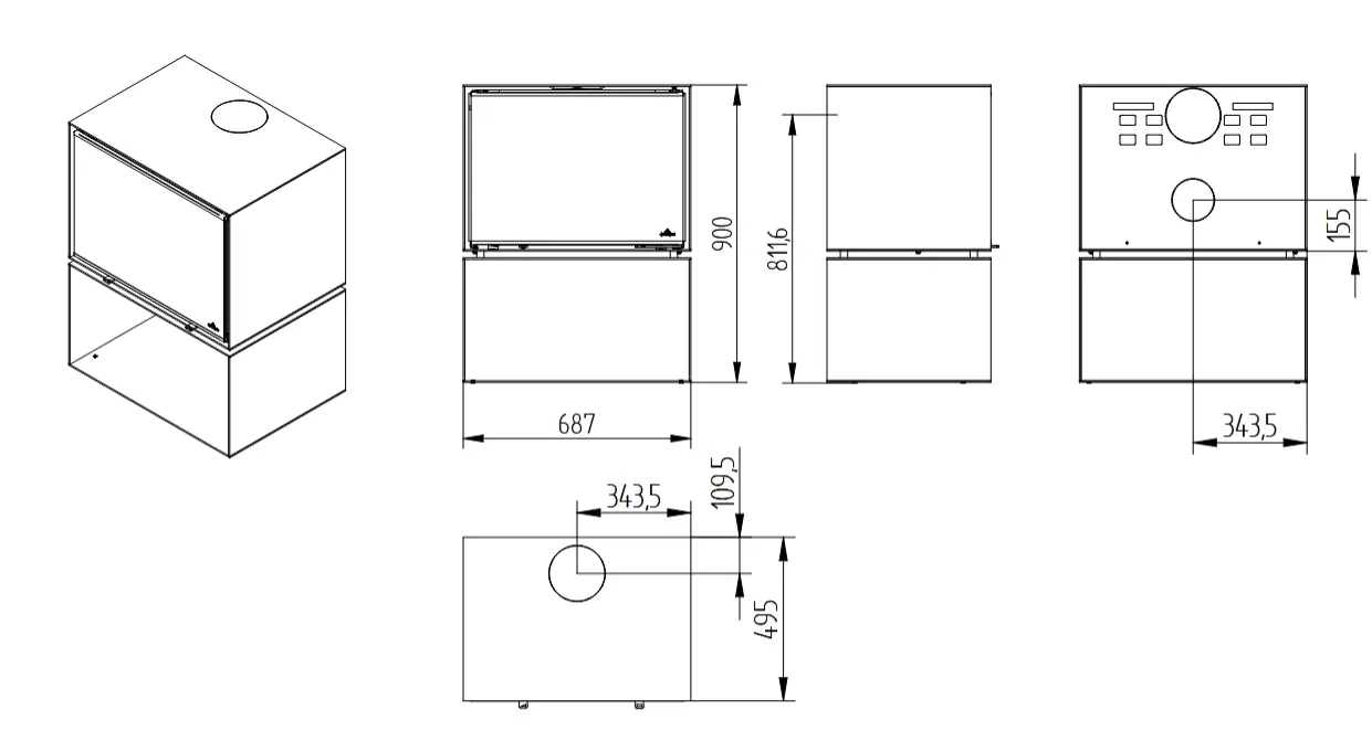 Jydepejsen Freestanding Black – Maßzeichnung / Datenblatt